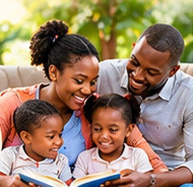 Parents and children reading together